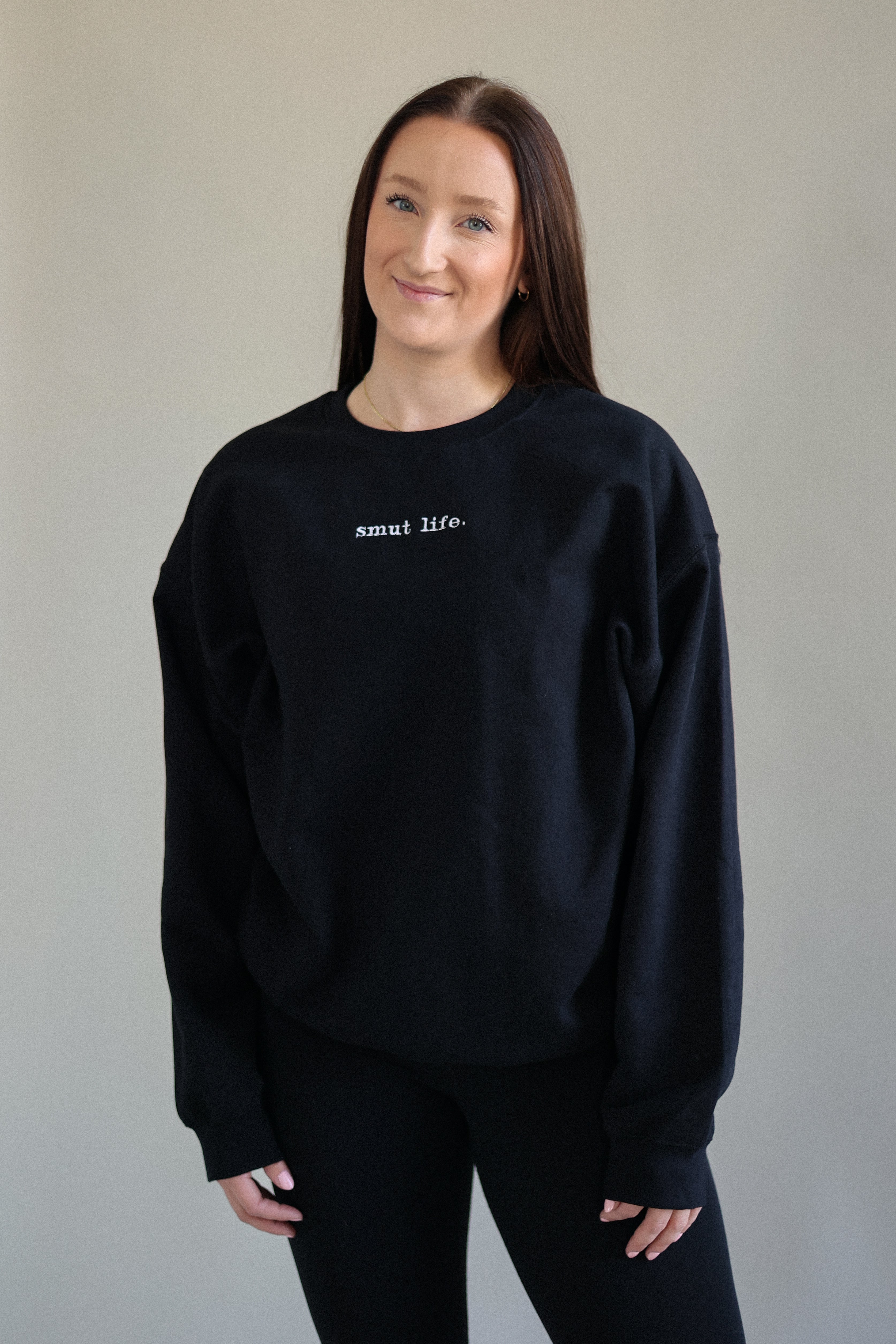smut life. oversized crewneck in 
blackout (black)