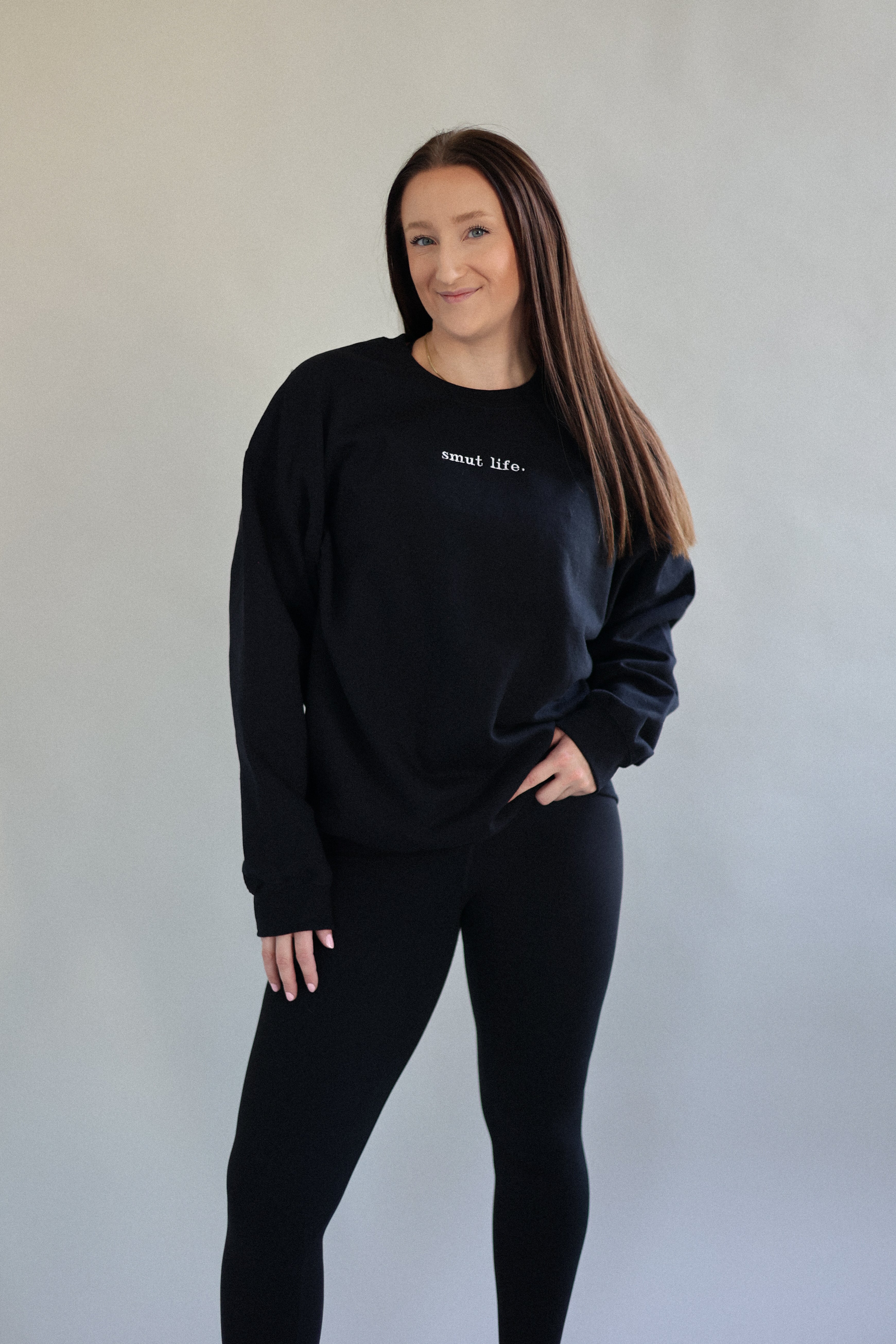 smut life. oversized crewneck in blackout (black)