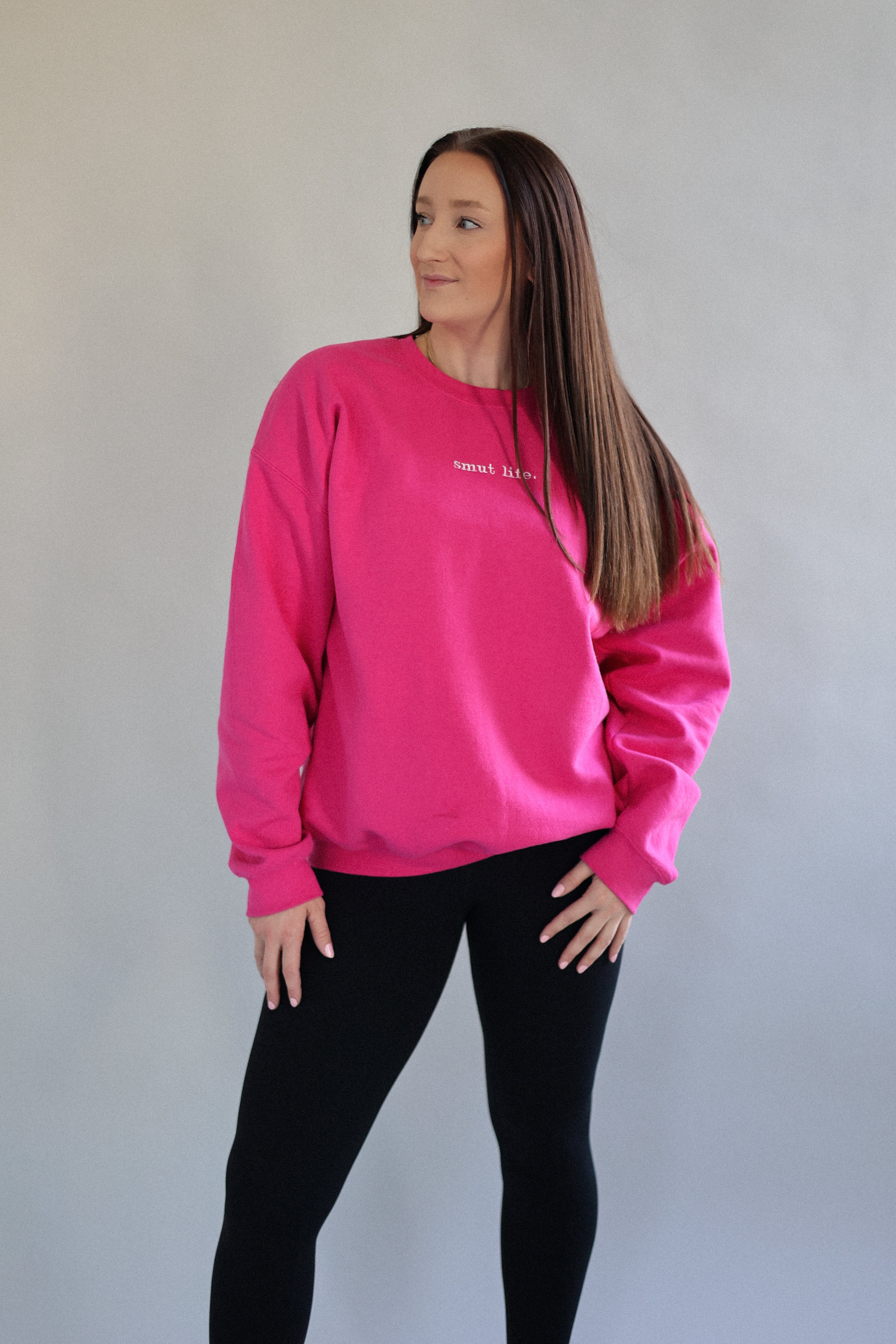 smut life. oversized crewneck in main character (hot pink)