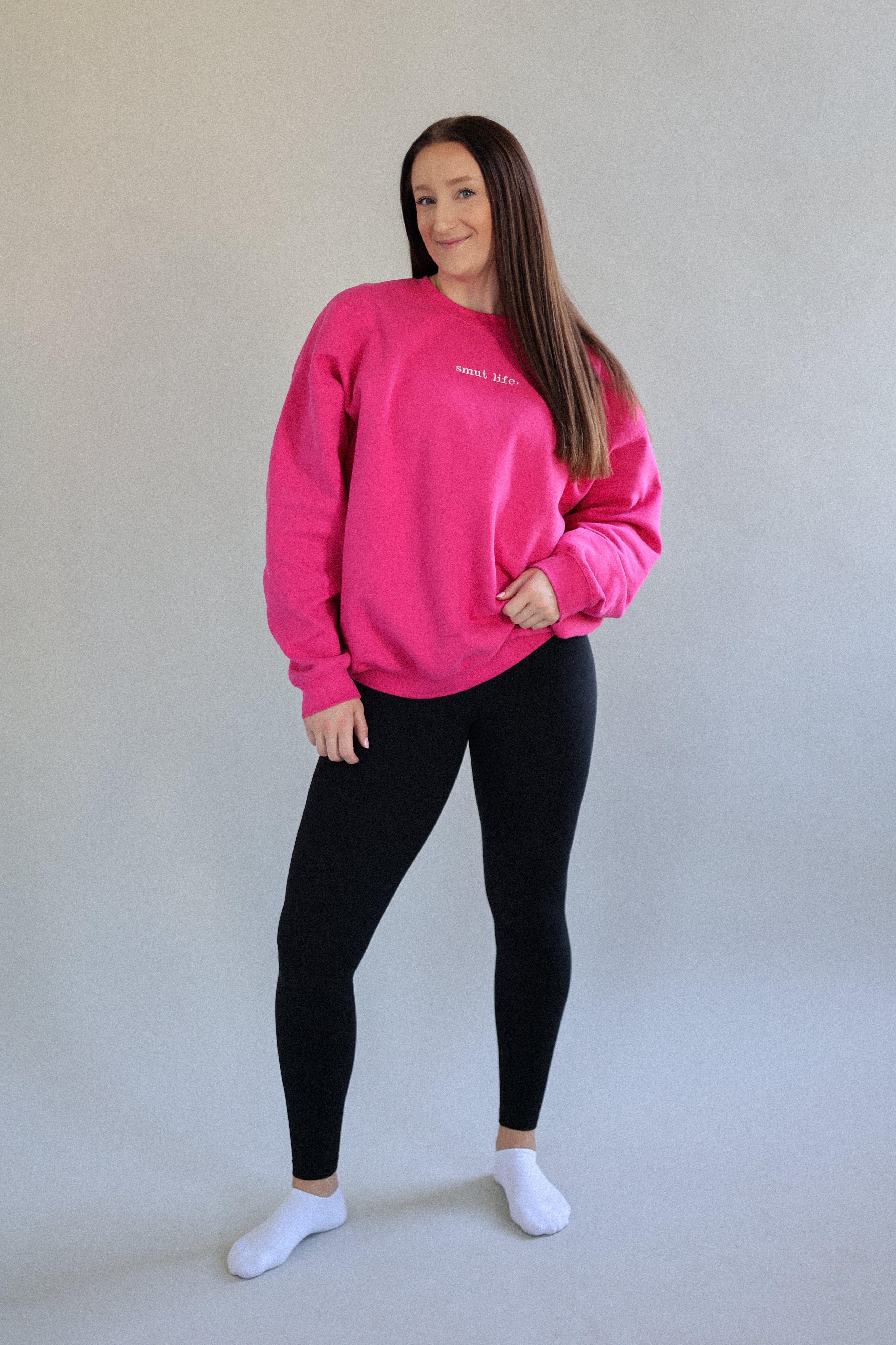 smut life. oversized crewneck in main character (hot pink).