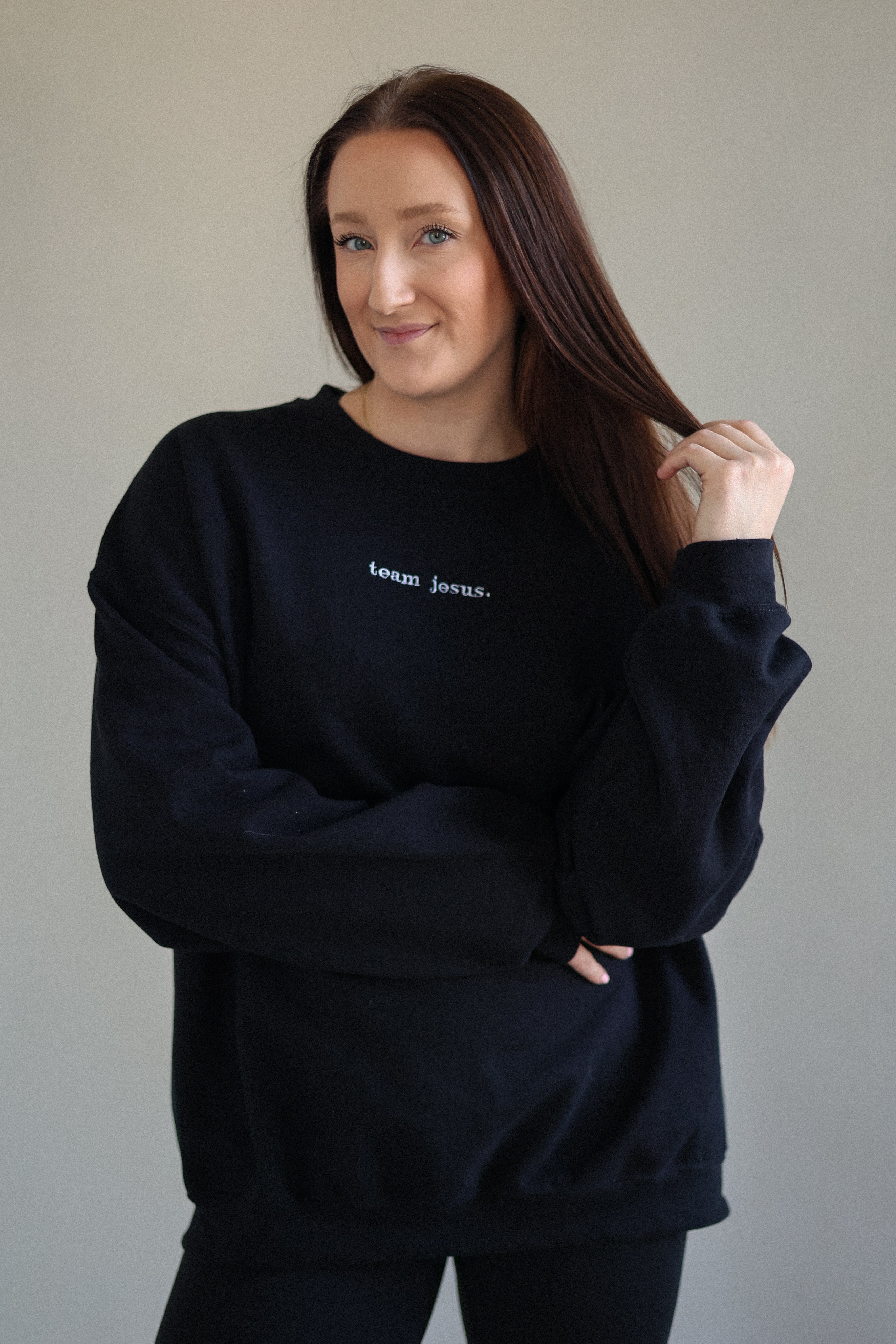 team jesus. oversized crewneck in blackout (black)