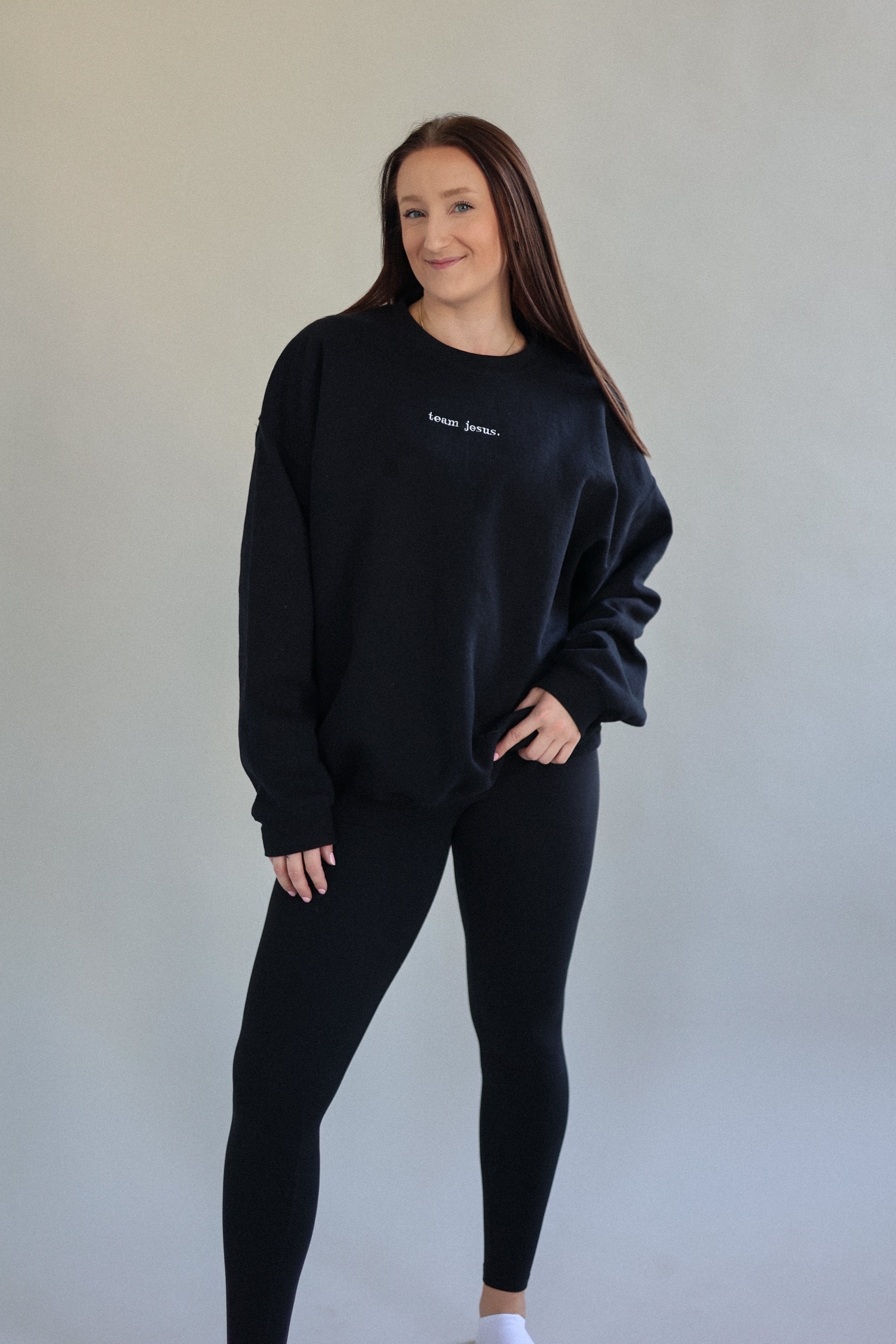team jesus. oversized crewneck in blackout (black)