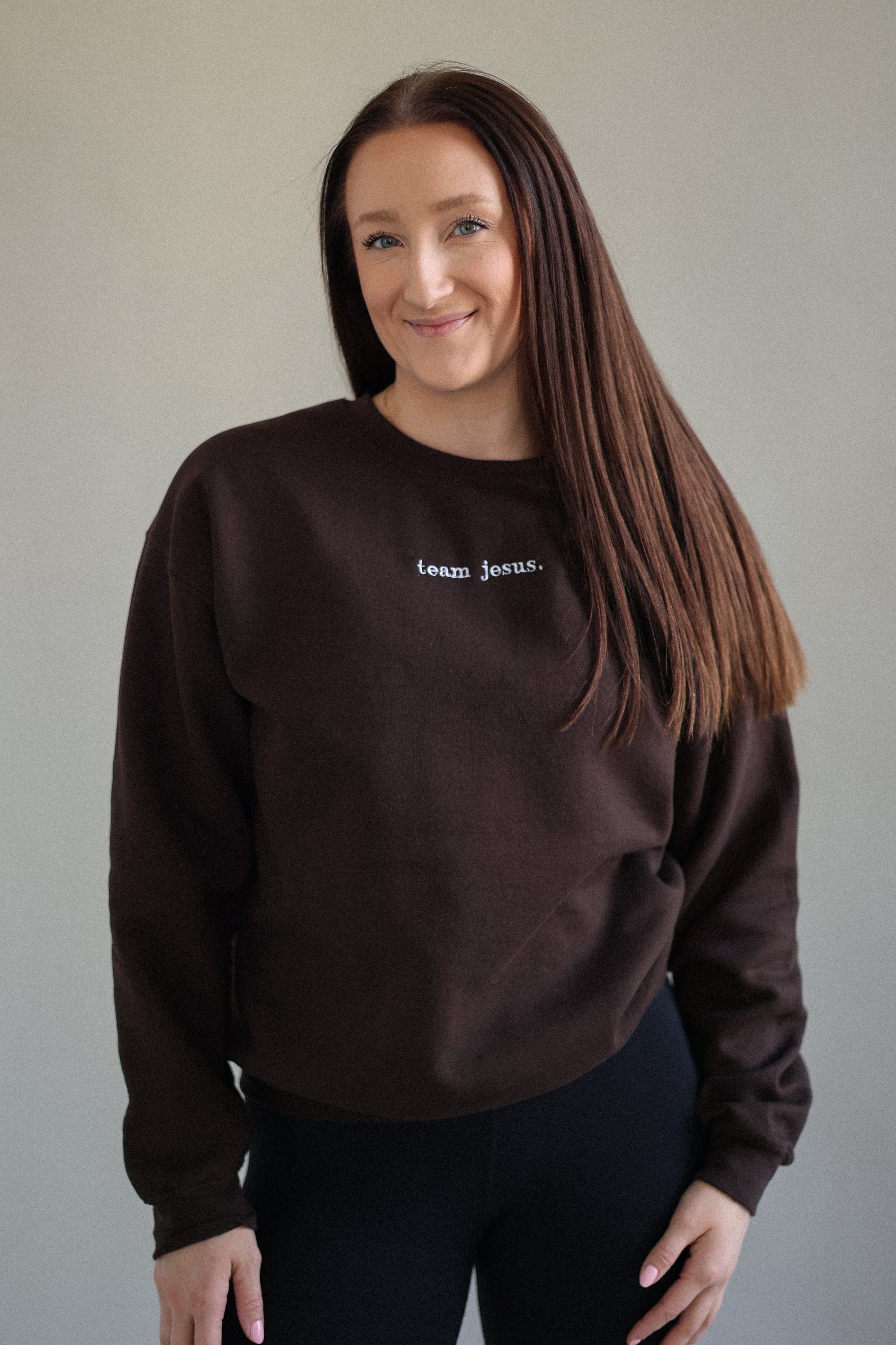team jesus. oversized crewneck in dark romance (dark chocolate)