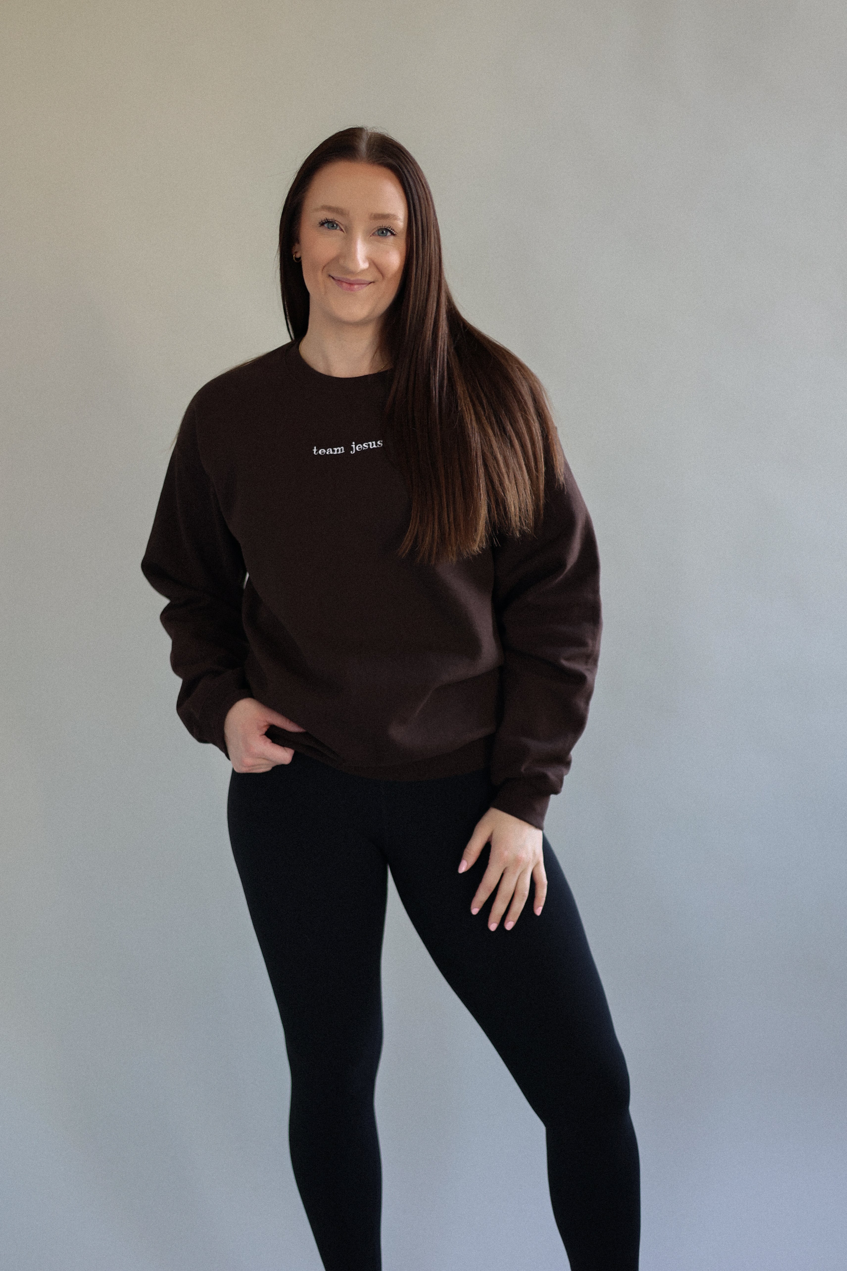 team jesus. oversized crewneck in dark romance (dark chocolate)