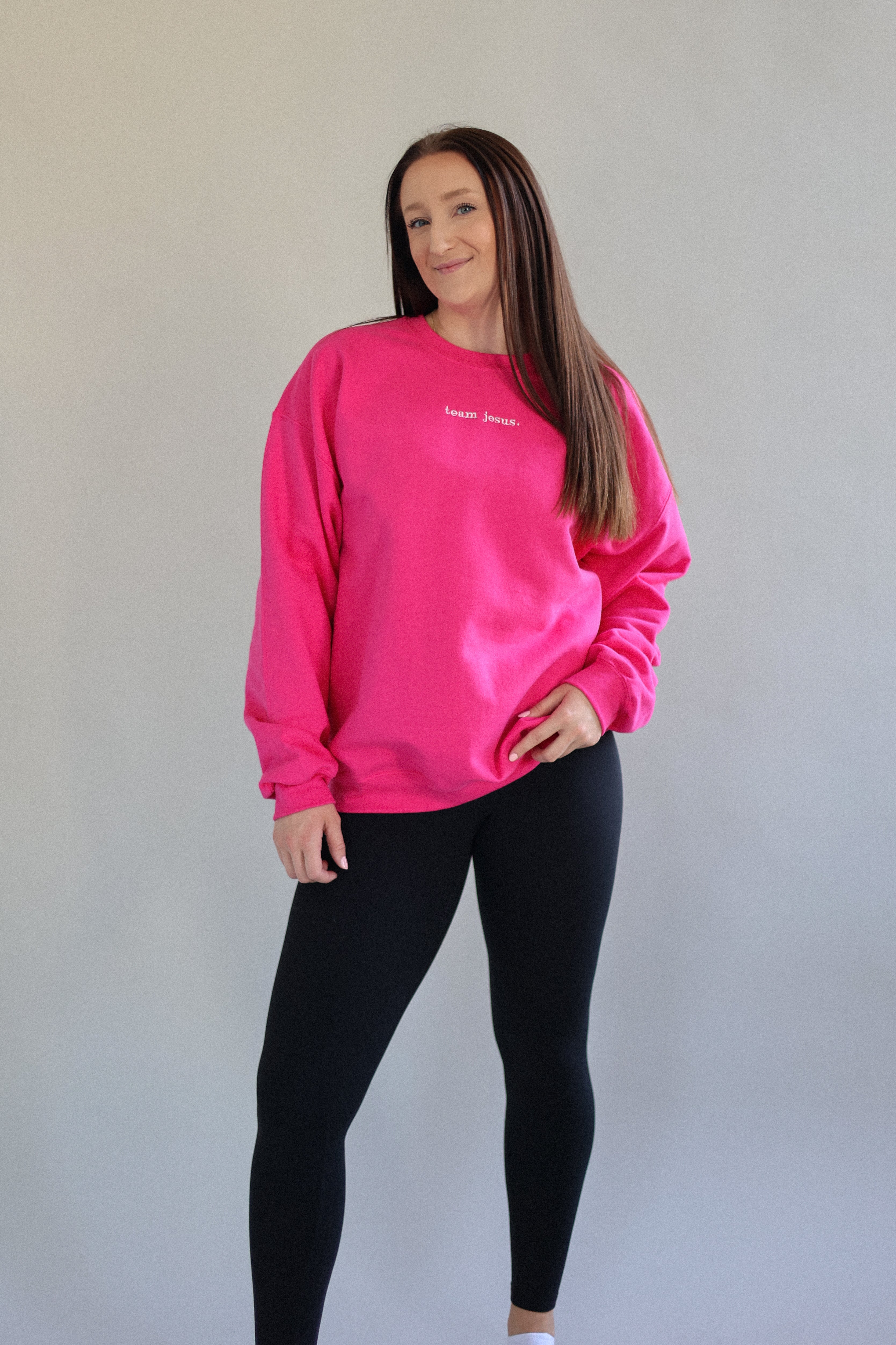 team jesus. oversized crewneck in main character (hot pink)