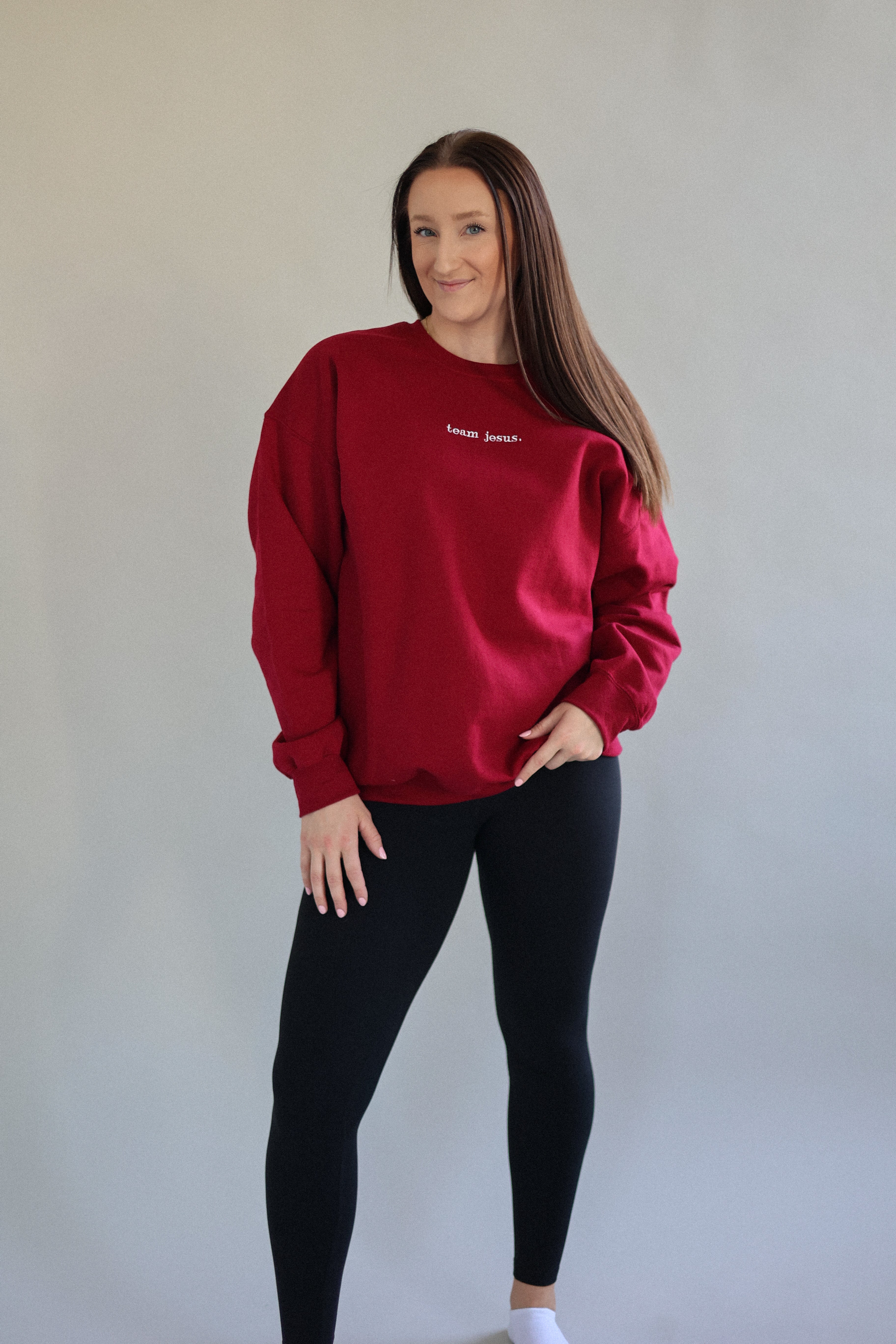 team jesus. oversized crewneck in red flag (deep red)